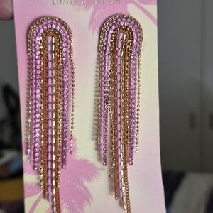 Iam hanging pink, Rose Multi chain link beaded dangle  earrings New